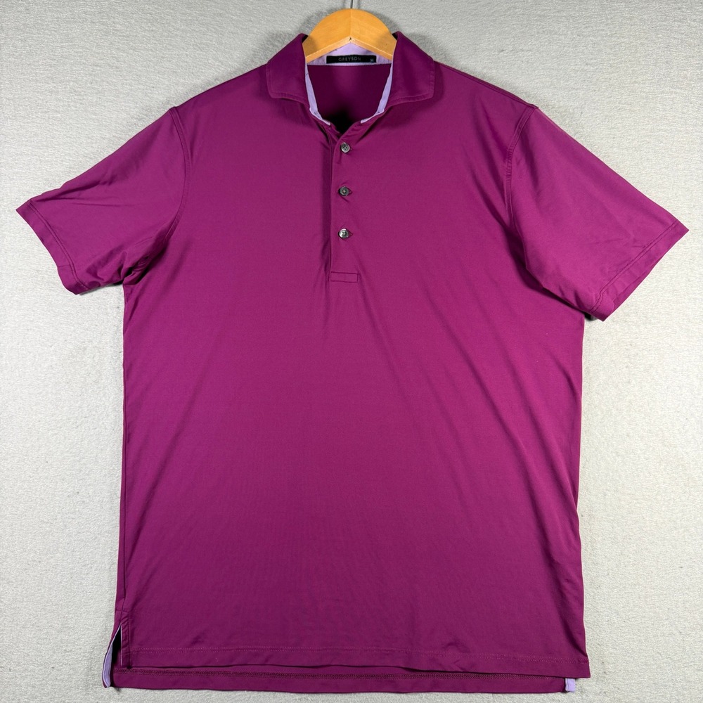 Greyson Mens‎ Magenta Purple Performance Golf Polo Shirt Size M Stretch Nylon